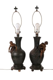 Art Nouveau Pair of Figural Lamps after A. Moreau