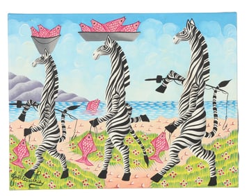 Joel Gauthier b1955 Haitian Surreal Zebra Painting