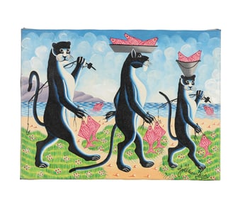 Joel Gauthier b1955 Anthromorphic Panther Painting