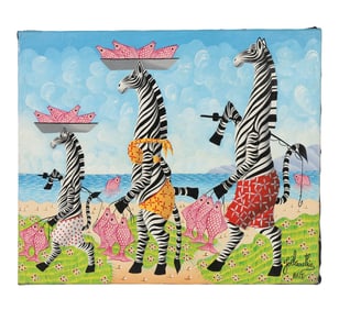 Joel Gauthier b.1952 Anthromorphic Zebra Painting