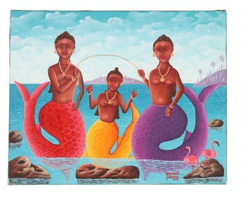 Josephat Tissaint b.1965 Mermaid Flamingo Painting