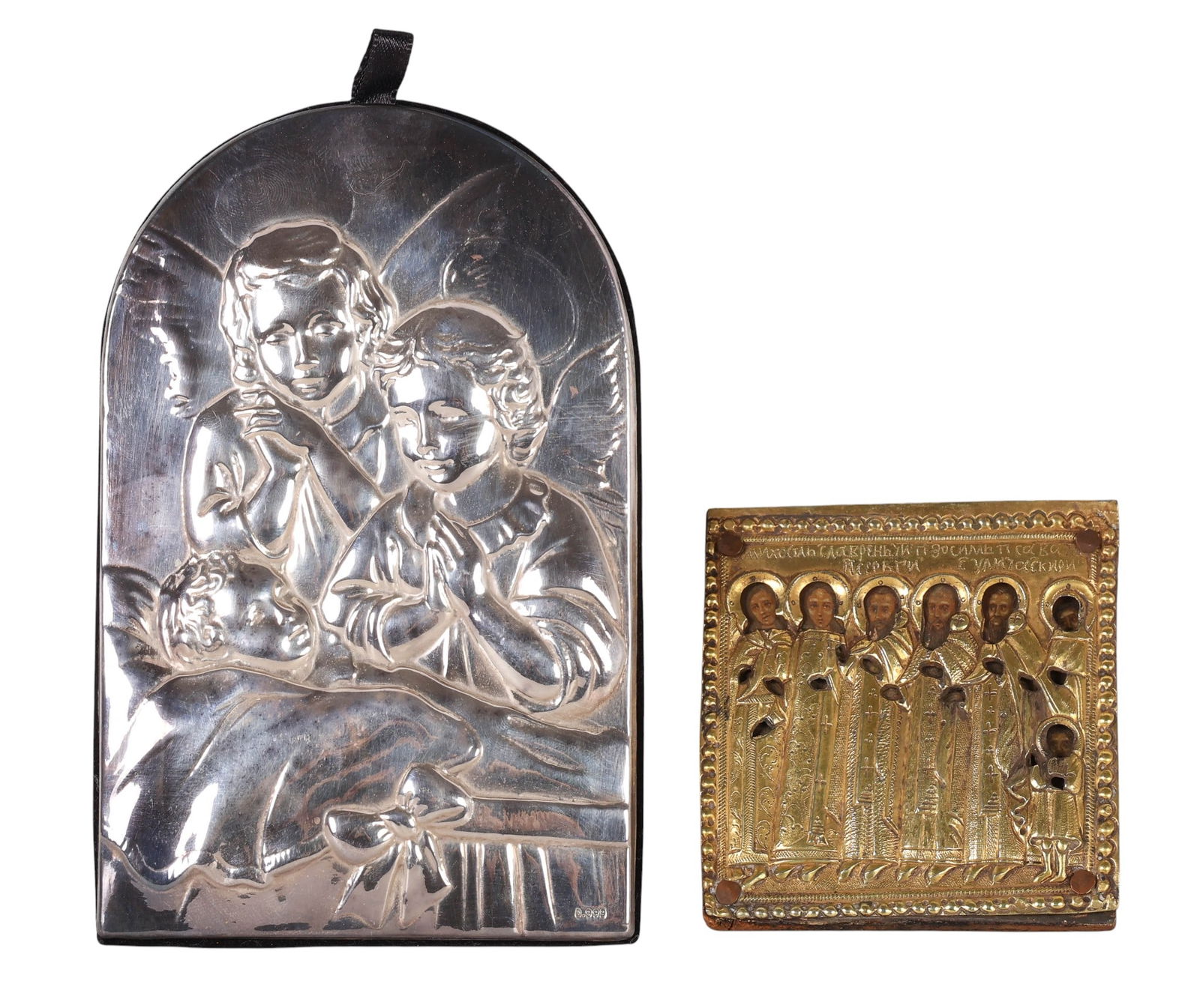 Two Silver Religious Painted and Relief Plaques (1 of 5)