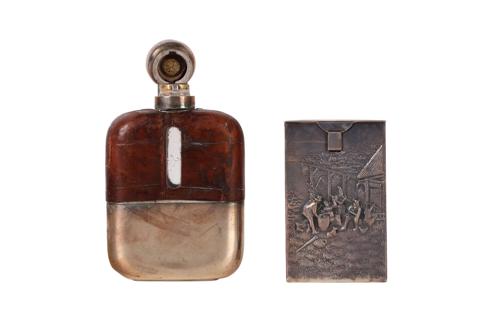 Antique English Silver Flask & Danish Plated Case (1 of 9)