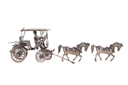 European 800 Silver Horse and Carriage Figure 400g