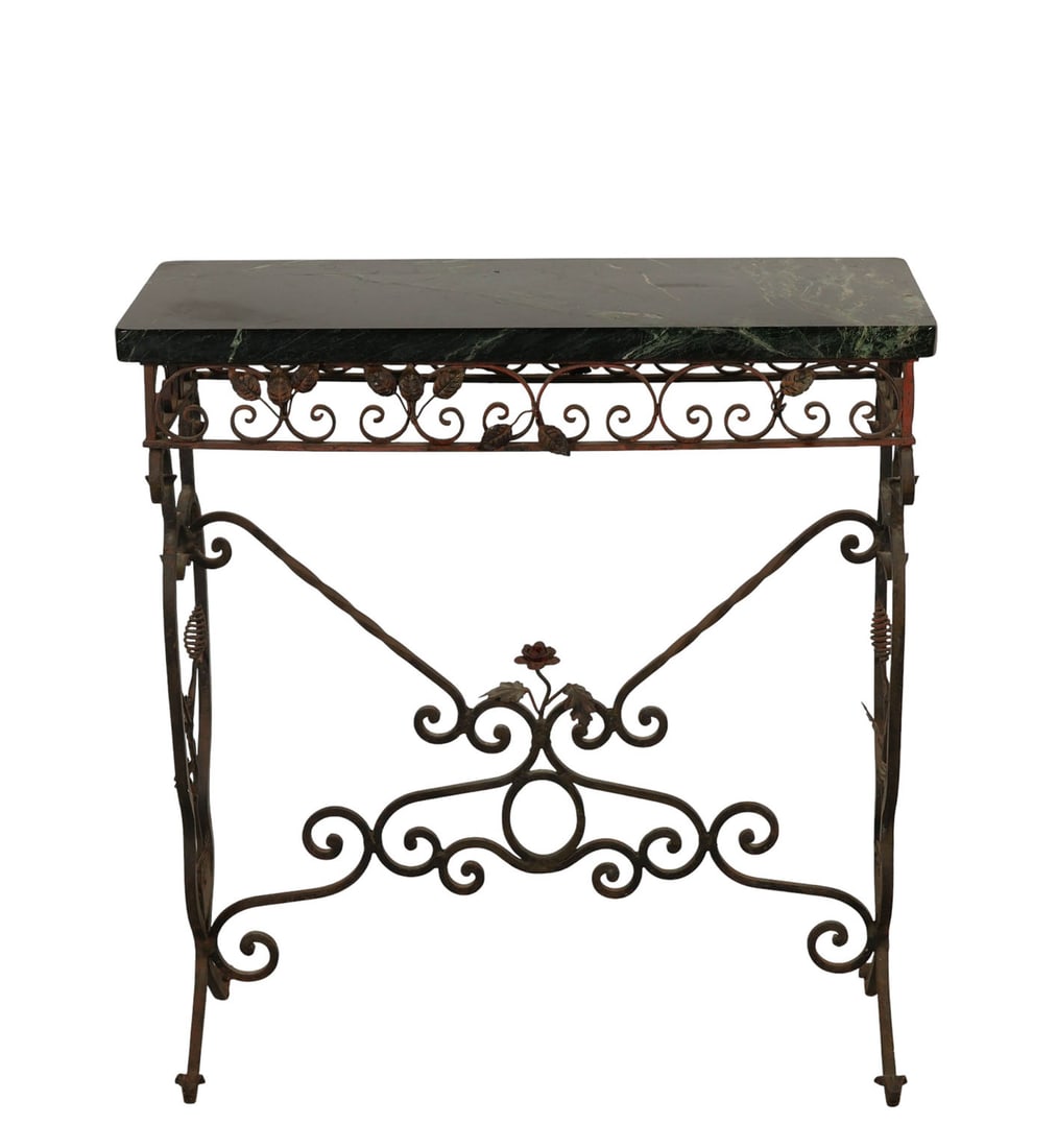 Art Deco Wrought Iron Marble Top Console Table (1 of 6)