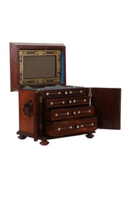 Antique Wood Traveling Vanity Cabinet Jewelry Case