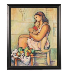 Henry Pelisser 20thC Mother w/ Child Oil Painting