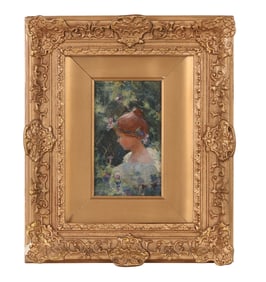 Antique Portrait of Girl with Flowers Painting