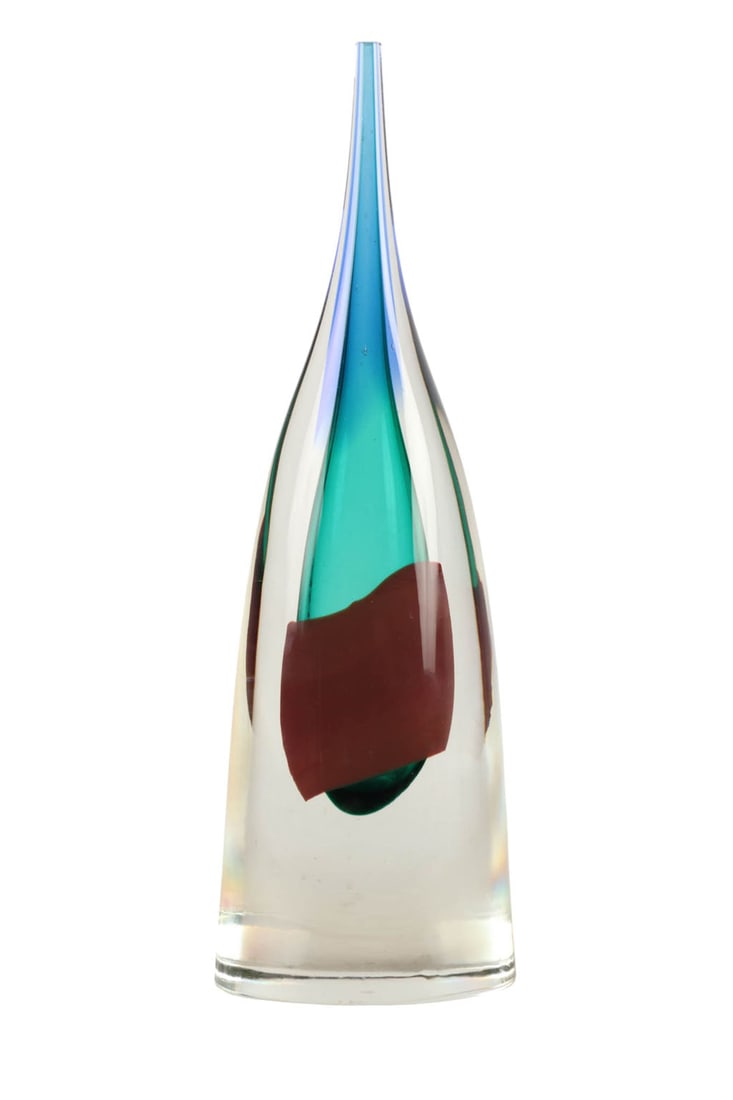 Gaspari for Salviati Murano Glass Sculpture SIGNED: Luciano Gaspari (Italian, 1913-2007), tall Murano art glass sculpture created during his tenure as artistic director for Salviati & C. (1955-1968). Clear glass form with layered internal teardrop-shap