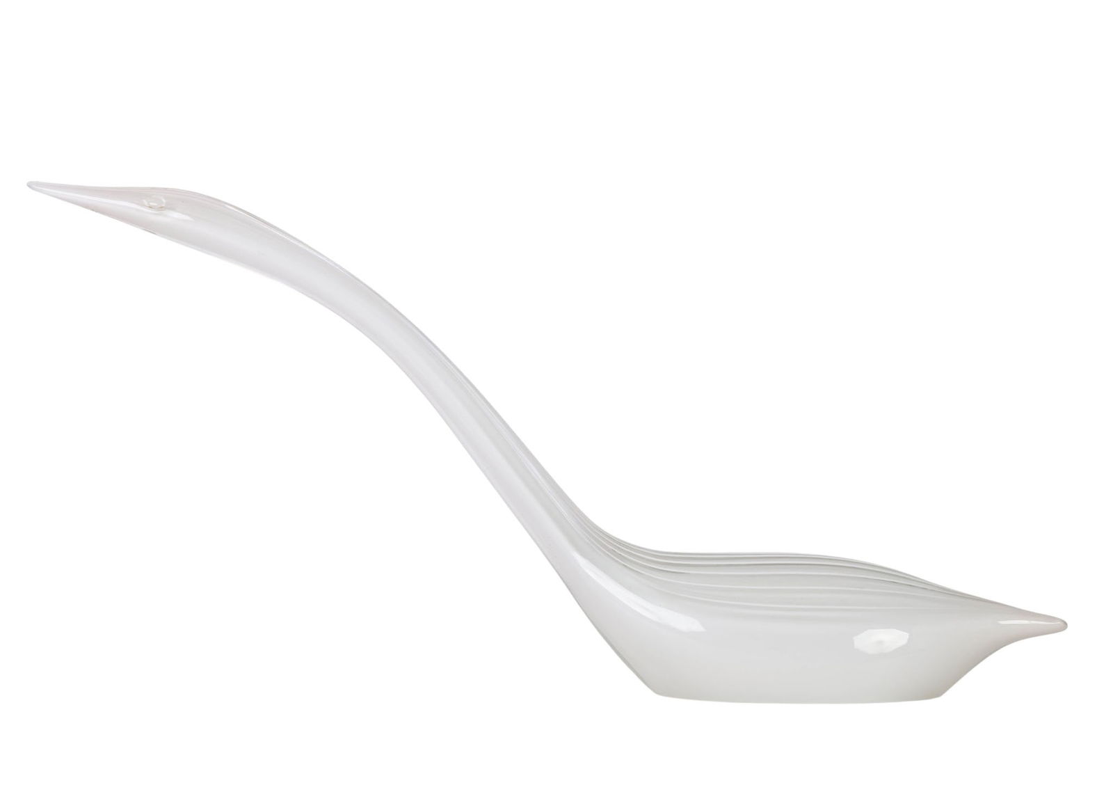 L. Seguso Modern Murano Italian Studio Glass Bird: Sculptural Murano glass bird featuring an elongated neck and stylized body, executed in layered clear and white glass with ribbed detailing. The form demonstrates classic Murano craftsmanship, with fl