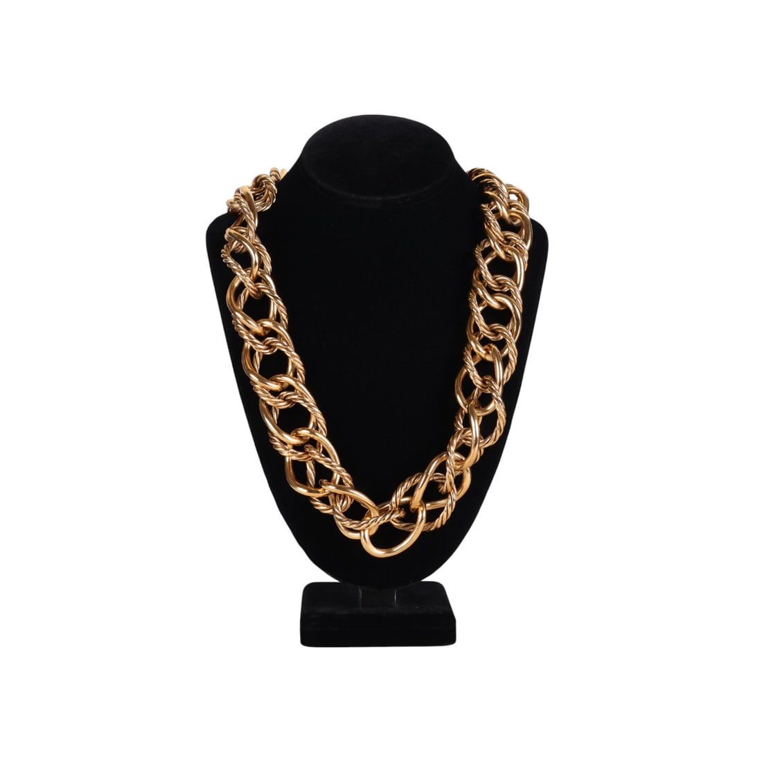 Yves Saint Laurent Designer Gilt Chain Link Belt: Yves Saint Laurent vintage luxury designer gilt metal chain necklace or belt composed of multiple intertwined links and finished with a hook closure. Versatile styling allows the piece to be worn as e