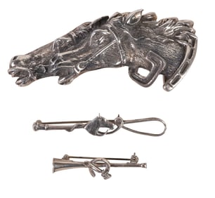 Sterling Silver Equestrian Belt Buckle and Pin LOT