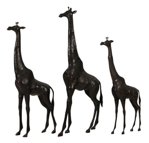 Bronze Giraffe Family African Safari Sculpture SET