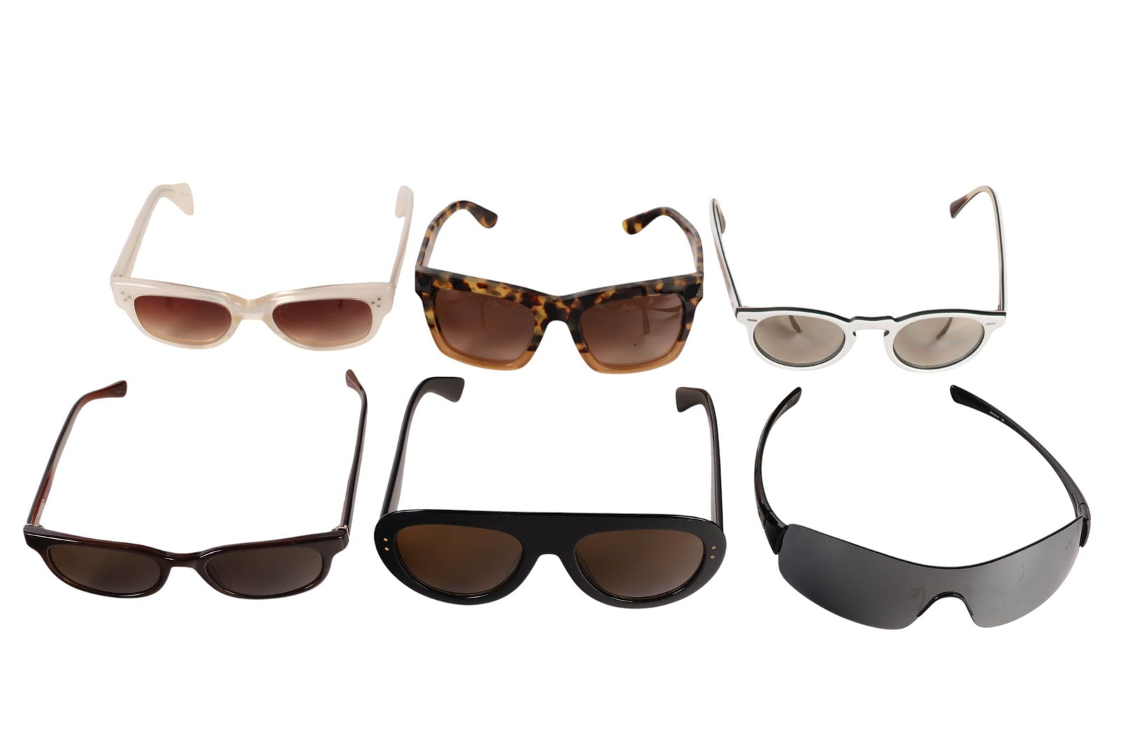 Valentino Oakley Paul Smith Sunglasses 6pc LOT: Brand names include Valentino, Lanvin, Paul Smith and Oliver Peoples. Assorted frame shapes and lens tints. Materials include acetate and metal. Various markings at temples and inner arms. Bridge widt