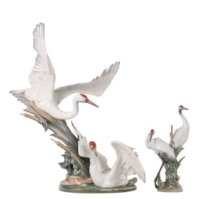 Lladro Spain Crane Bird Porcelain Figurine 2pc LOT