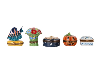 Limoges Fish Pumpkin Flower Sun Tooth Box 5pc LOT