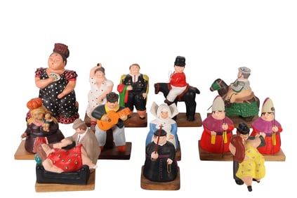 Botero Style Ceramic Figural Art 13p Sculpture LOT