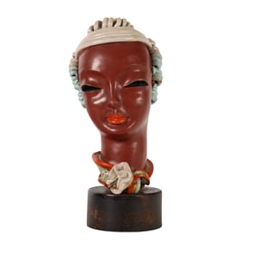 Art Deco Glazed Terracotta Pottery Bust of Woman