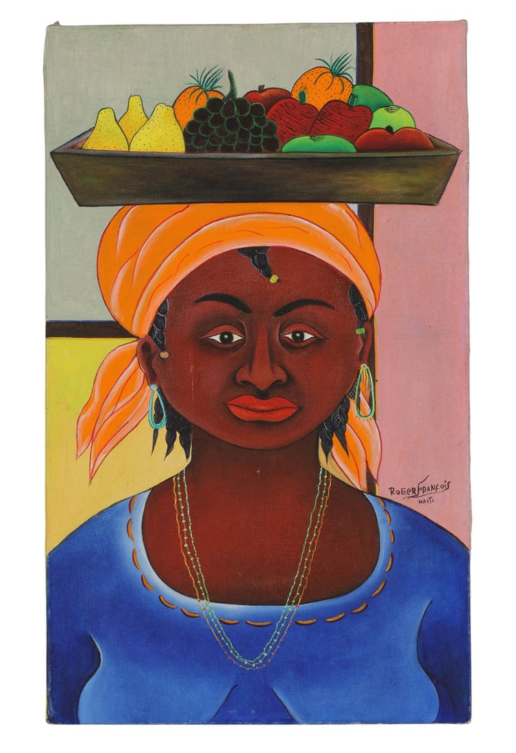 Roger Francois 1928-2013 Woman with Fruit Painting (1 of 7)