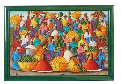 Dieudonne Rouanez b.1920 Haitian Market Painting