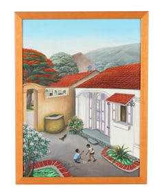 Thermidor Buffon 20C Courtyard Scene Oil Painting