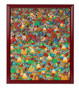 Leon Gerelus 20C Haitian Market Scene Painting