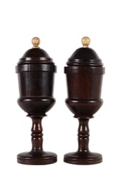 Pair of Antique Turned Wooden Covered Vessel Vases