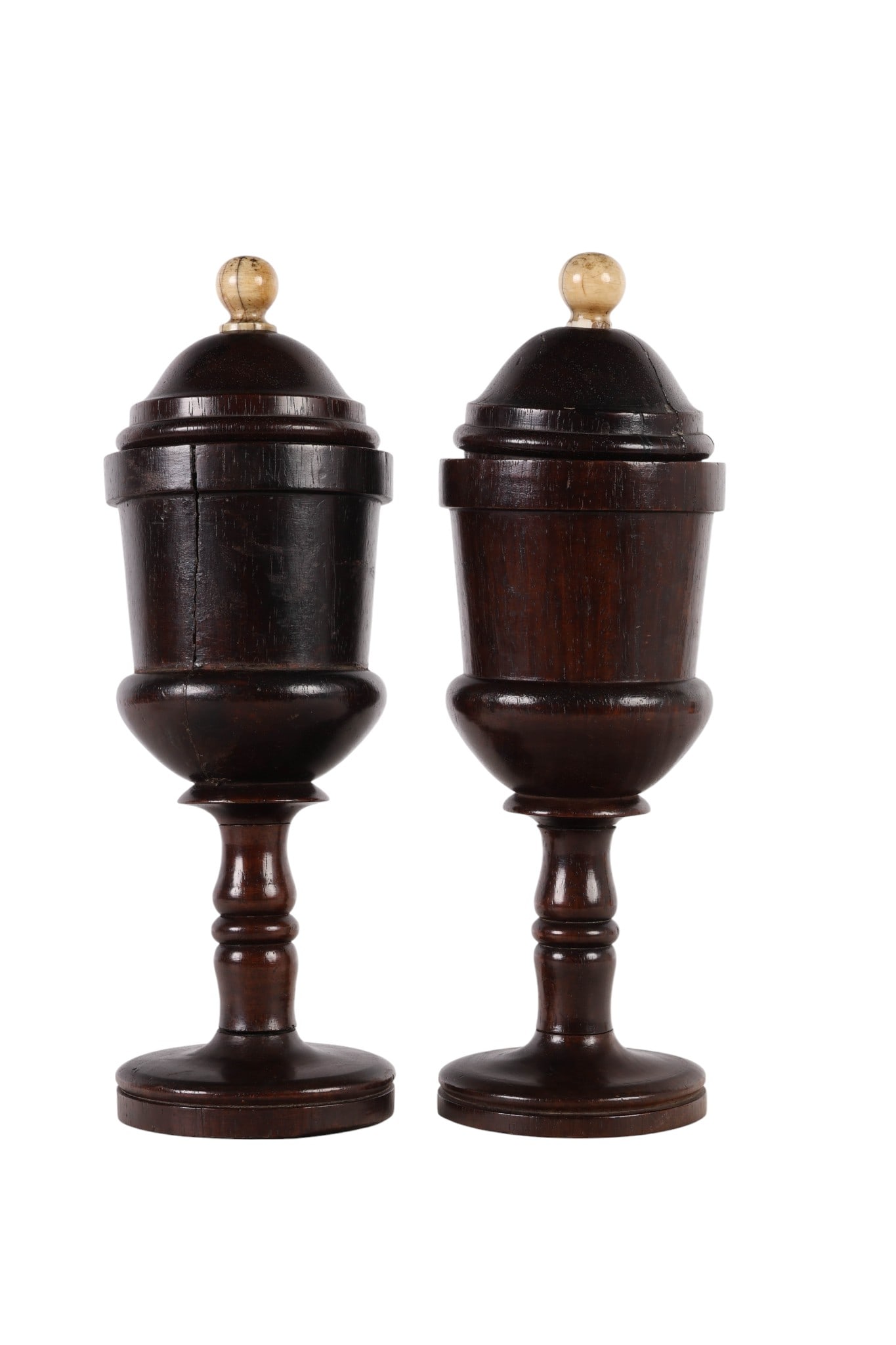 Pair of Antique Turned Wooden Covered Vessel Vases (1 of 10)