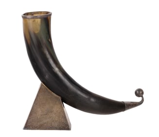 Antique Horn Drinking Vessel Silver-Plate Mounted