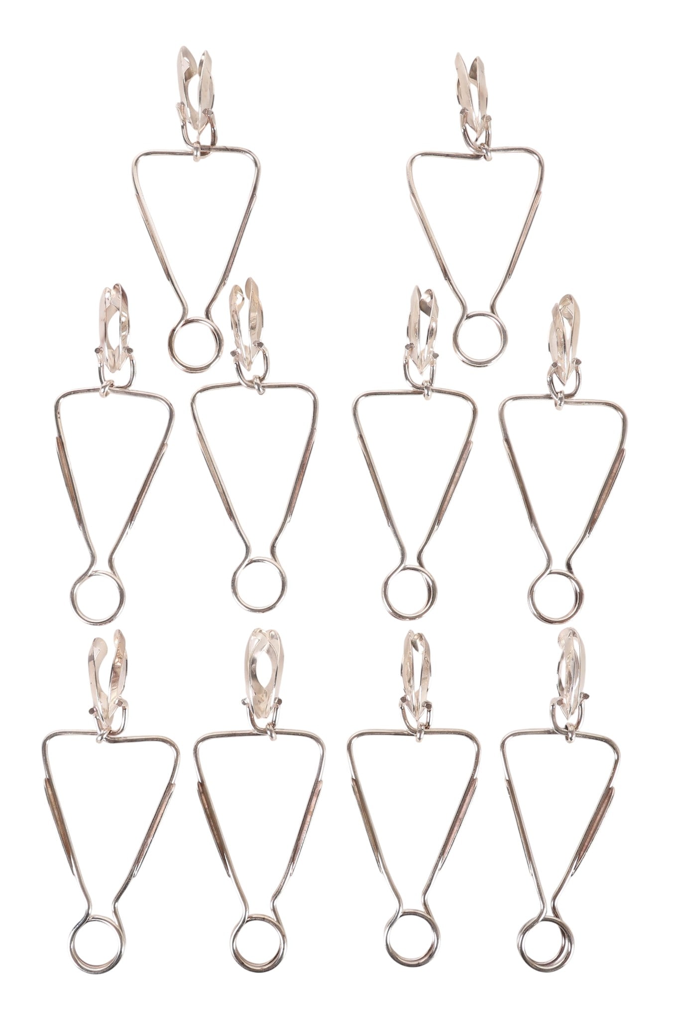 Christofle Silverplate Escargot Serving Tongs SET: Set of ten Christofle French designer silverplate escargot tongs, each featuring looped handles and oval gripping jaws specifically designed for serving snails. All pieces are stamped with the Christo