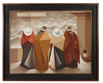 Modern Peruvian Andean Figures Painting SIGNED