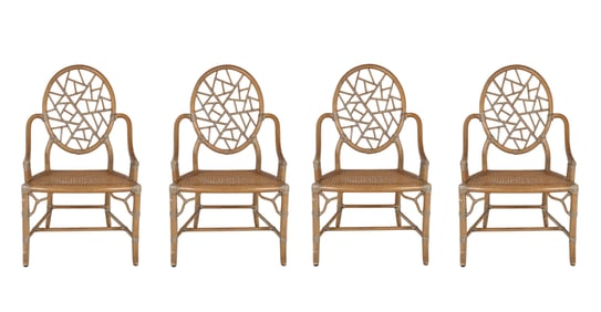Set of 4 McGuire Cracked Ice Rattan Dining Chairs