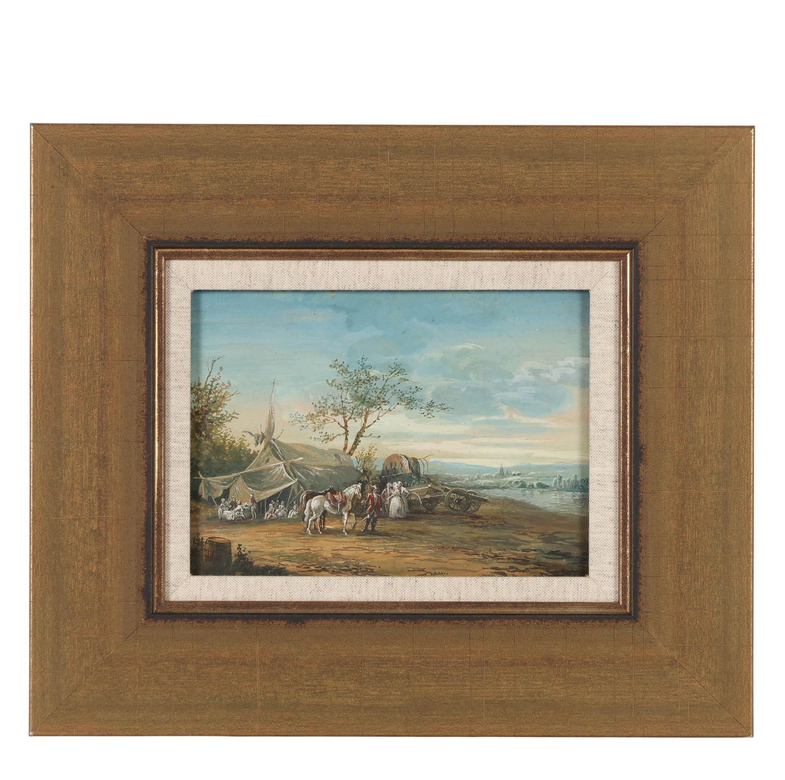 Antique 19C Military Encampment Scene Oil Painting (1 of 5)