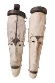 Pair of African Fang Style Carved Wooden Ngil Mask