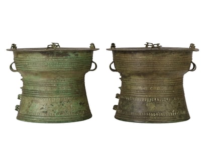 Pair of Southeast Asian Bronze Rain Drum Tables