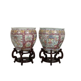 Chinese Pair of Porcelain Fish Bowl Floor Planters