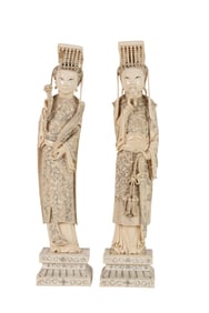 Chinese Pair of Carved Emperor and Empress Statues