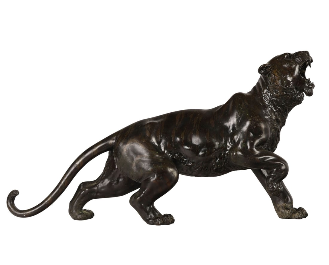 Japanese Bronze Prowling Tiger Sculpture SIGNED (1 of 8)