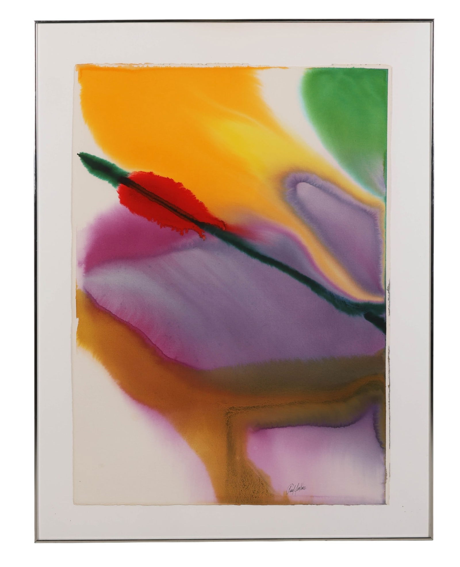 Paul Jenkins 1923-2012 Octaves Watercolor Painting: Paul Jenkins (American, 1923-2012), Certain Octaves, 1979, a vibrant watercolor on deckled-edge paper featuring an abstract composition characteristic of the artists lyrical style. The work displays f