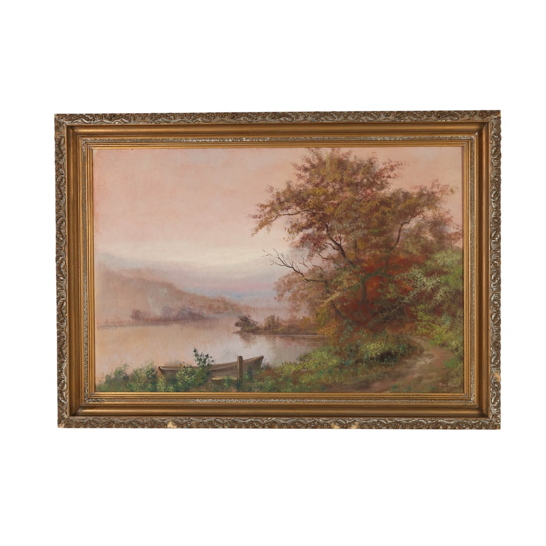 River and Boat Landscape Scene Oil Painting SIGNED (1 of 9)