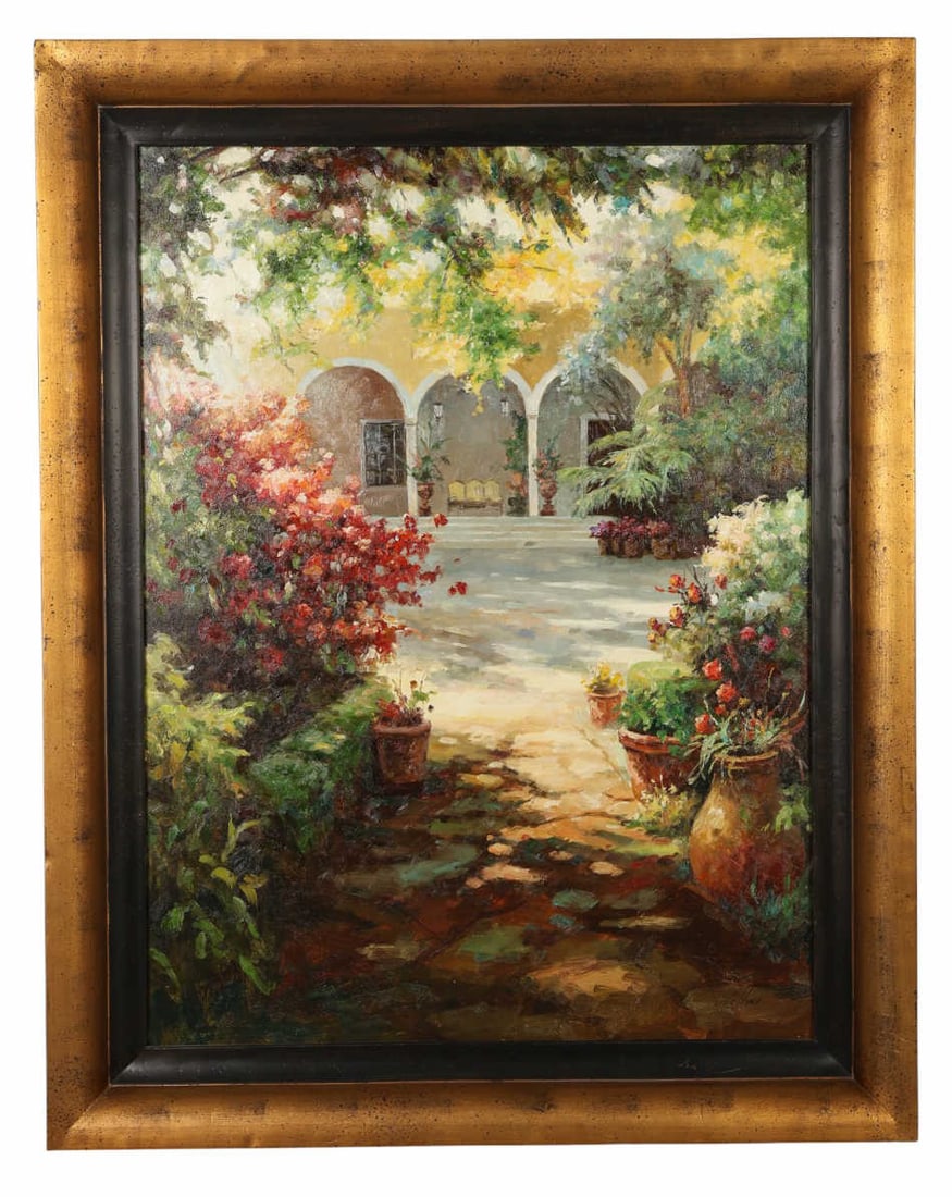 Patio Garden Scene Landscape Oil Painting SIGNED (1 of 7)
