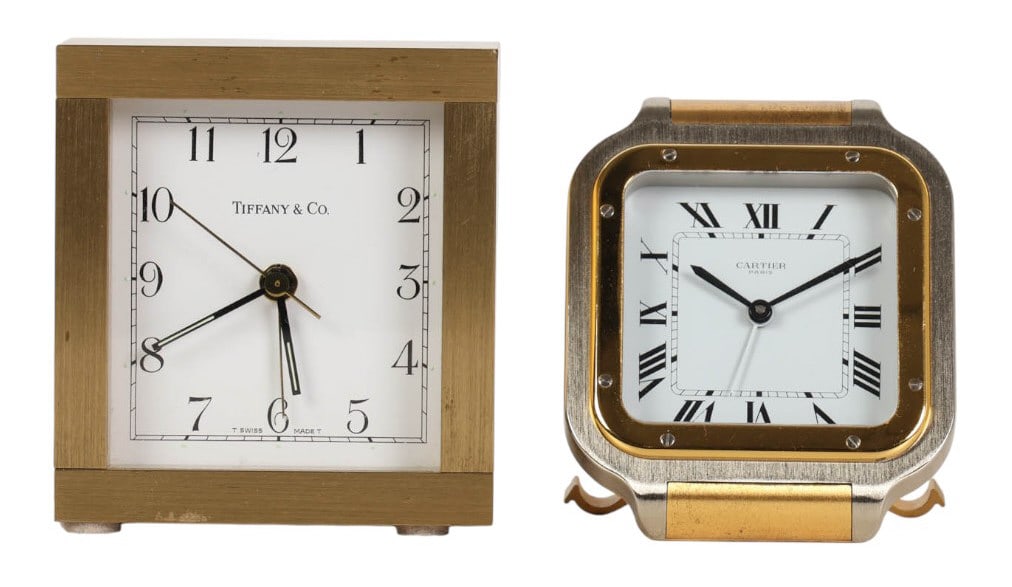 Cartier & Tiffany Luxury Swiss Desk Clocks 2pc LOT (1 of 6)