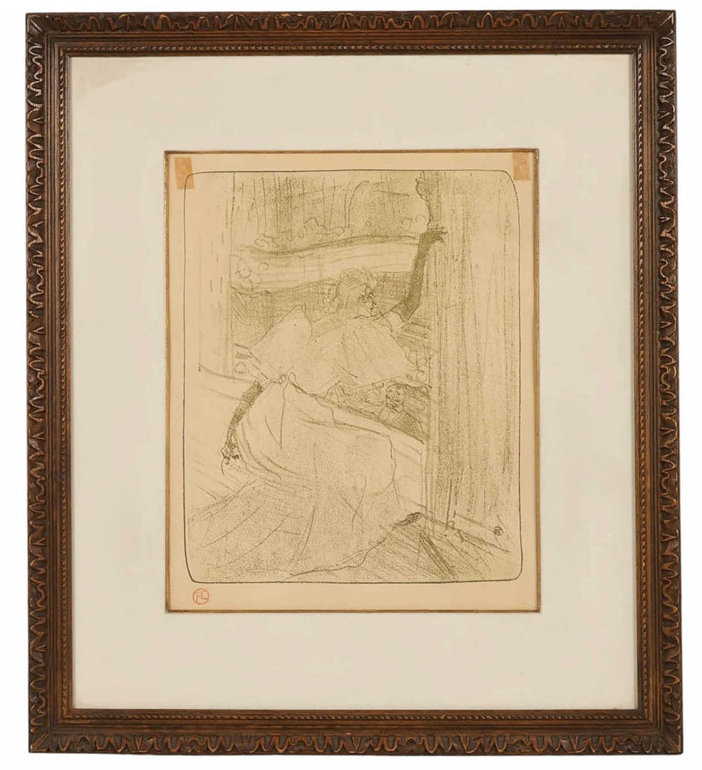 Henri De Toulouse Lautrec 1864-1901 Lithograph: Henri de Toulouse-Lautrec (French, 1864-1901), Yvette Guilbert: Saluant le public (Yvette Guilbert: Taking a Bow), an antique lithograph on paper from the Yvette Guilbert - Serie Anglaise. The image c