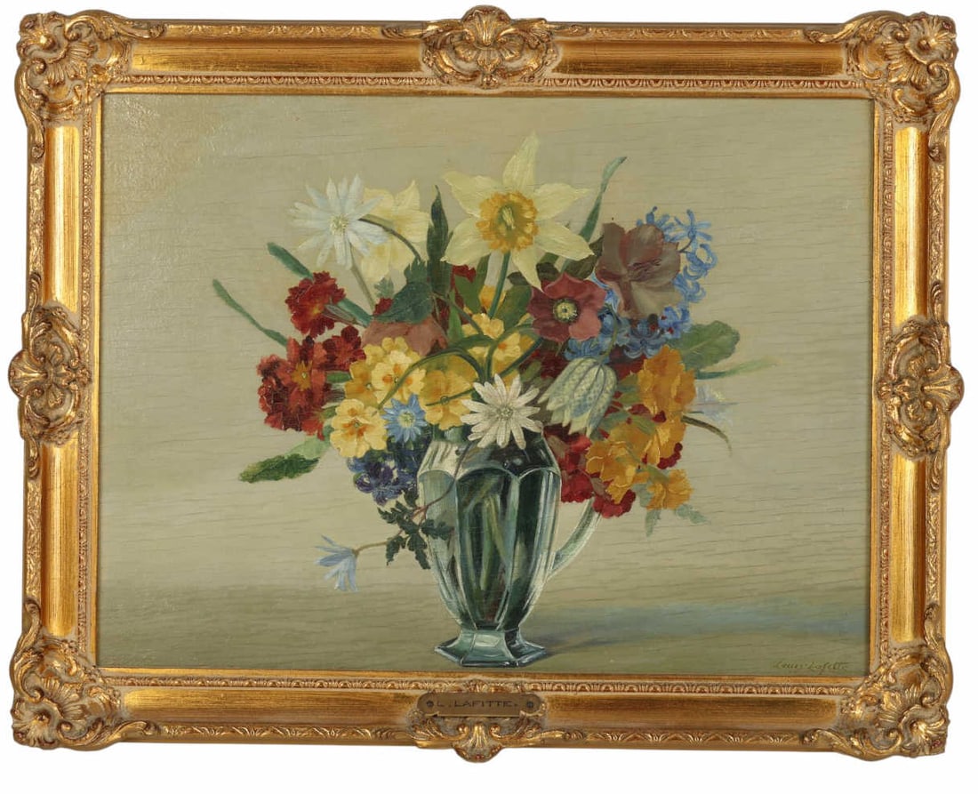 L. Lafitte 20C Still Life Flower Bouquet Painting (1 of 8)