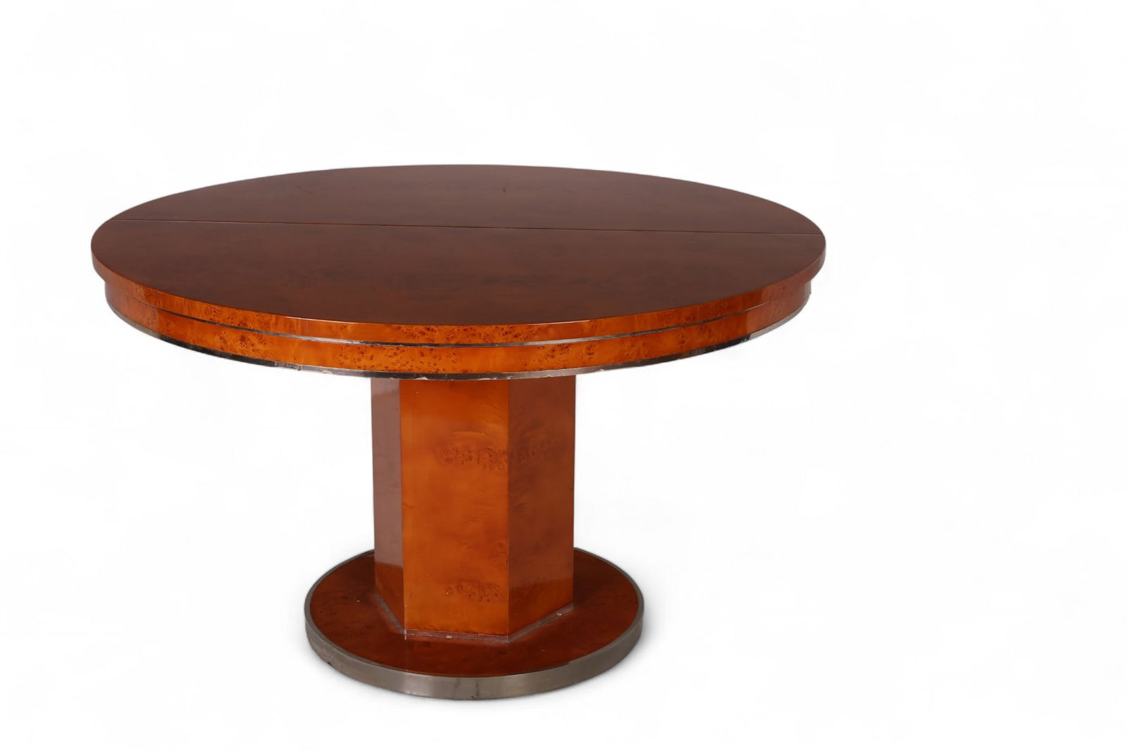 Art Deco Burl Walnut Veneer Pedestal Dining Table (1 of 9)