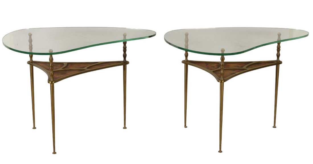 Mid Century Modern Pair Brass and Glass End Tables (1 of 9)