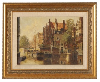 Hendrik T Hoven 1901-1978 Canal Scene Oil Painting