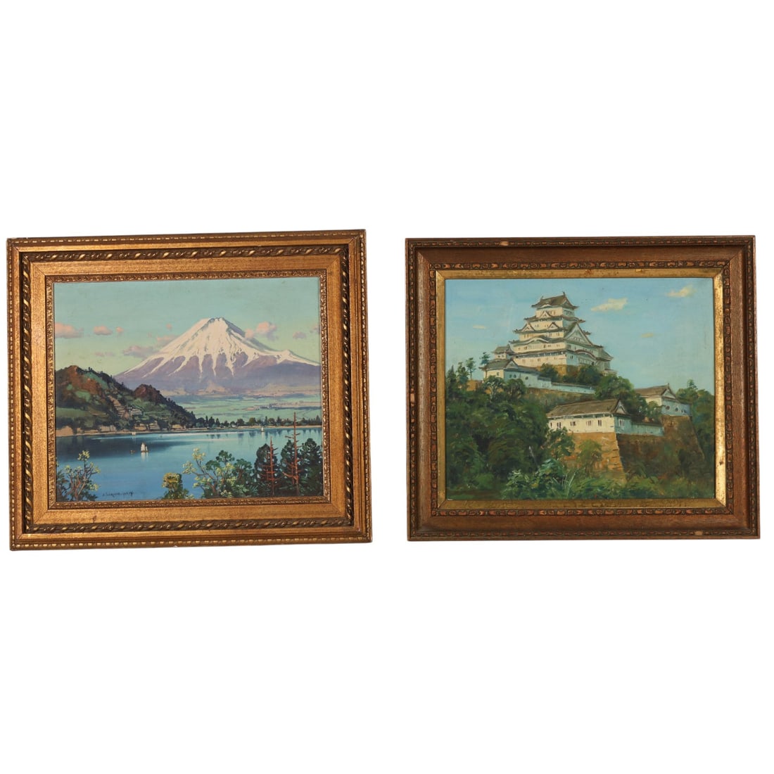 S Wakaishi b.1917 Mt Fuji and Castle Paintings LOT (1 of 12)