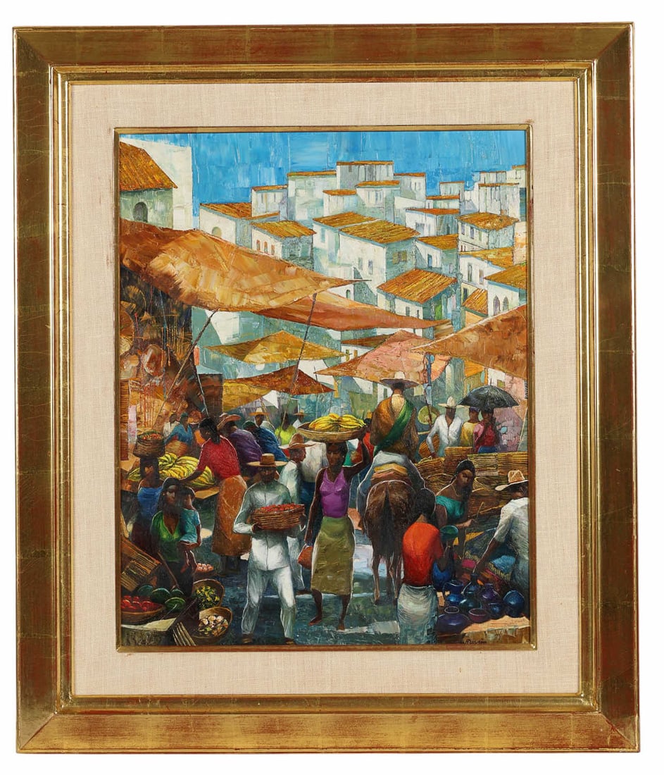 George Russin 1910-2010 Market Scene Oil Painting (1 of 6)