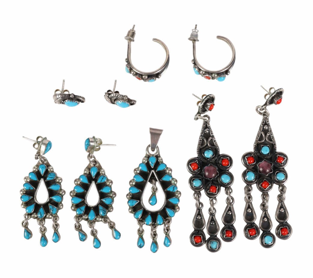 Native American Indian Silver Earrings Pendant LOT (1 of 7)